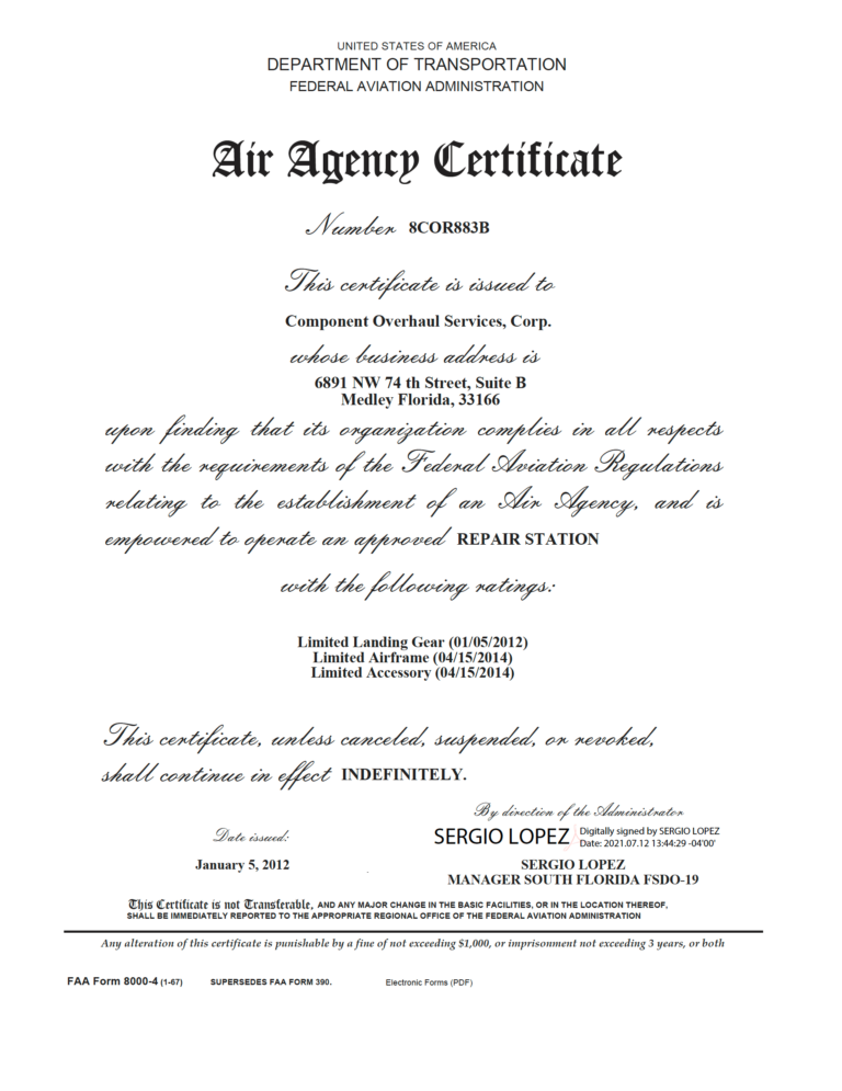 Air Agency Certificate